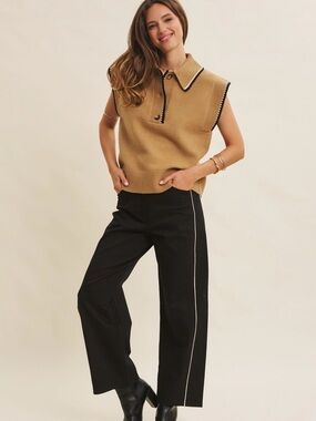 Classic Meets Elevated Causual Piped Twill Barrel-Leg Pants Size Small